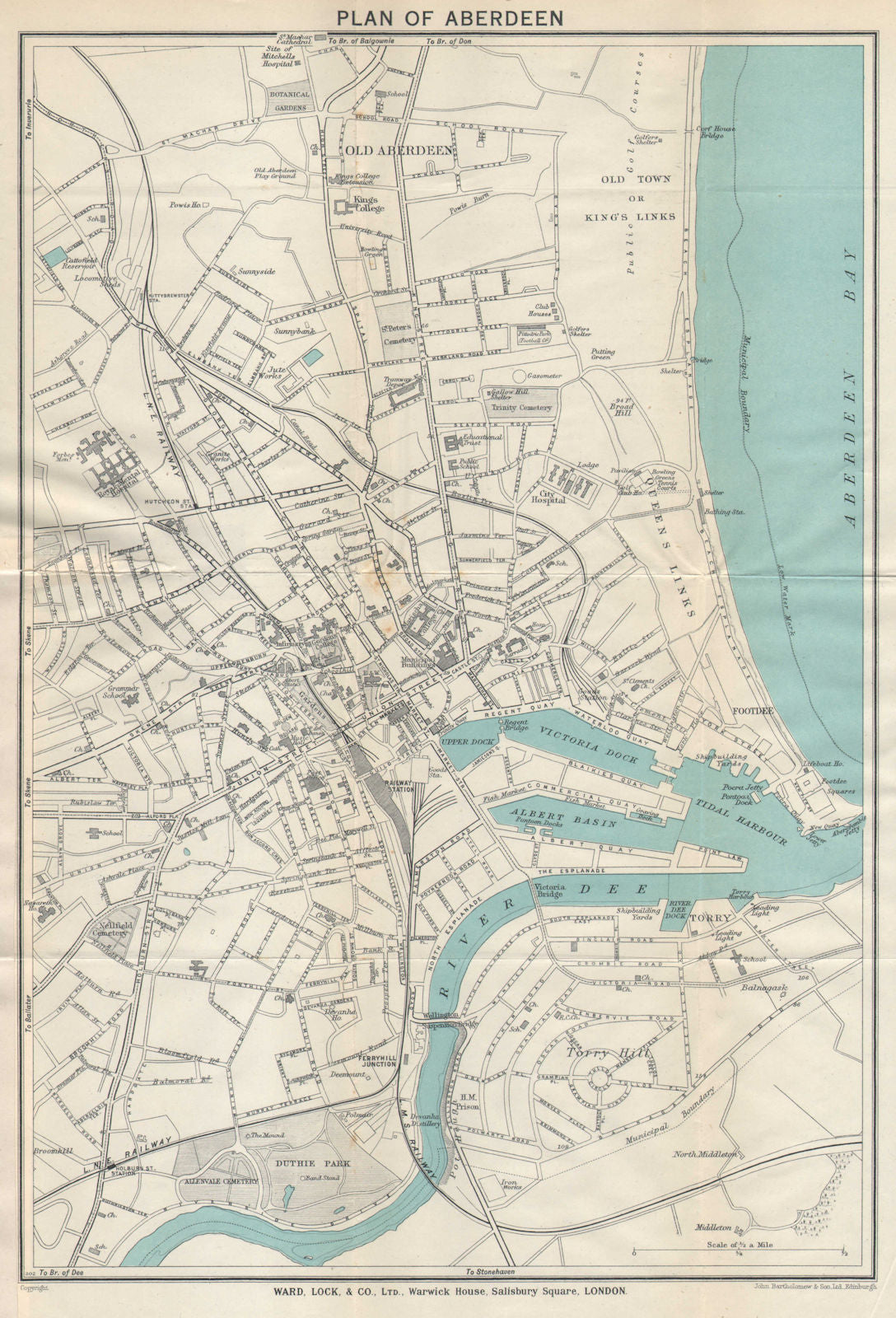 ABERDEEN vintage tourist town city plan. Scotland. WARD LOCK 1934 old map